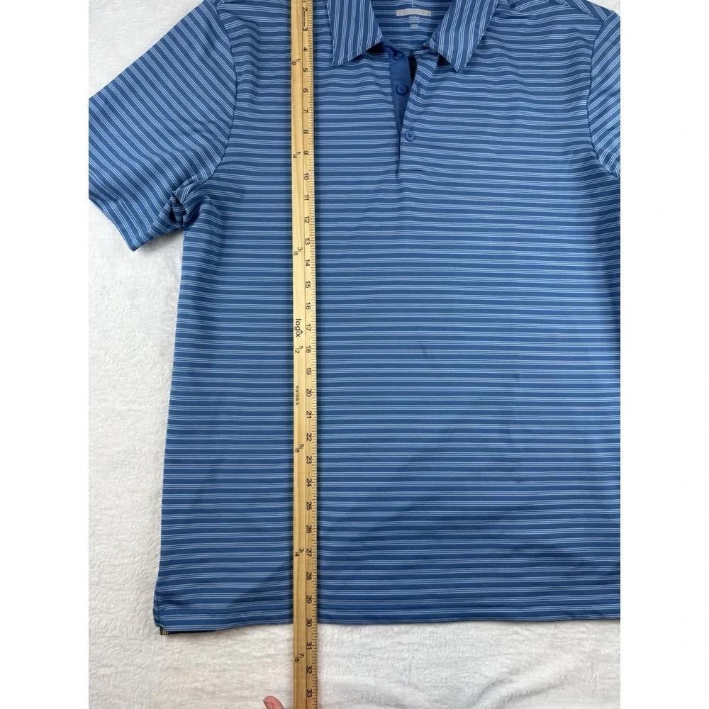 Adidas‎ Golf Polo Mens Large Blue Striped Performance Short Sleeve Stretch EUC